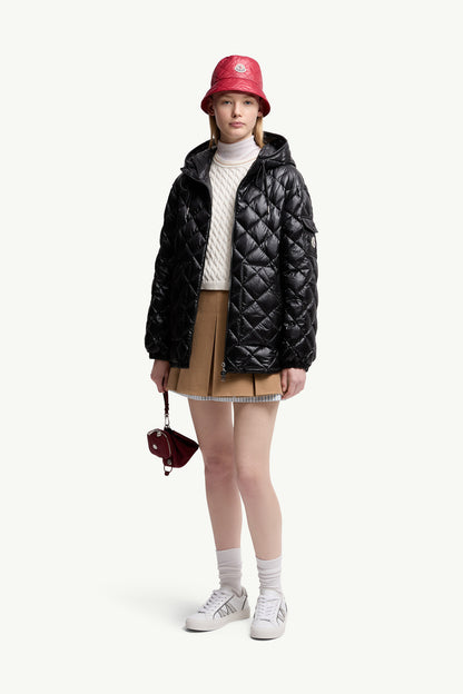 Moncler Diamond-Quilted Hooded Short Down Jacket Black Black