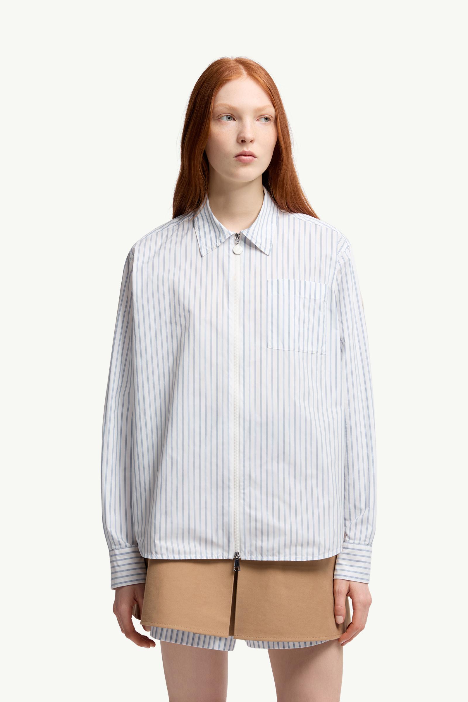 Moncler Striped Long Sleeve Shirt White & Light Blue White & Light Blue