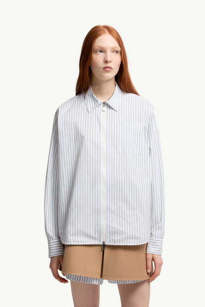 Moncler Striped Long Sleeve Shirt White & Light Blue White & Light Blue