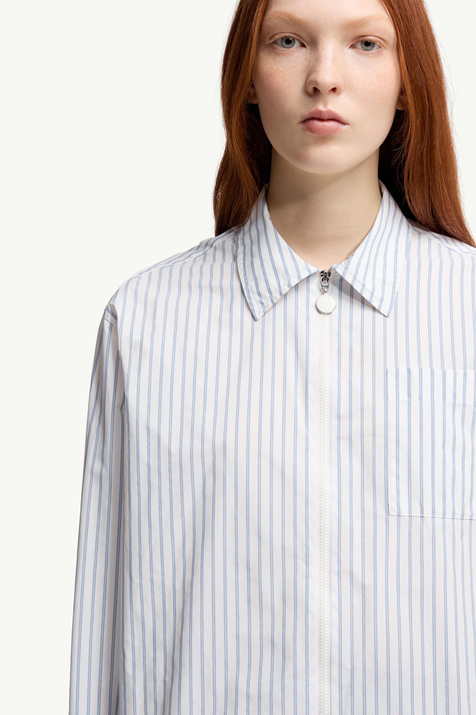 Moncler Striped Long Sleeve Shirt White & Light Blue White & Light Blue
