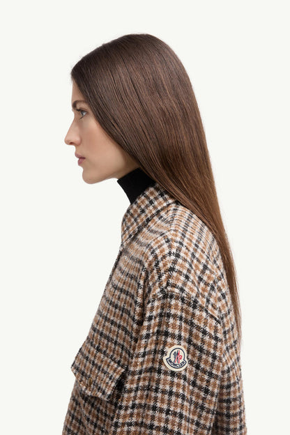 Moncler Check Wool Blend Long Sleeve Shirt Brown & Black Brown & Black