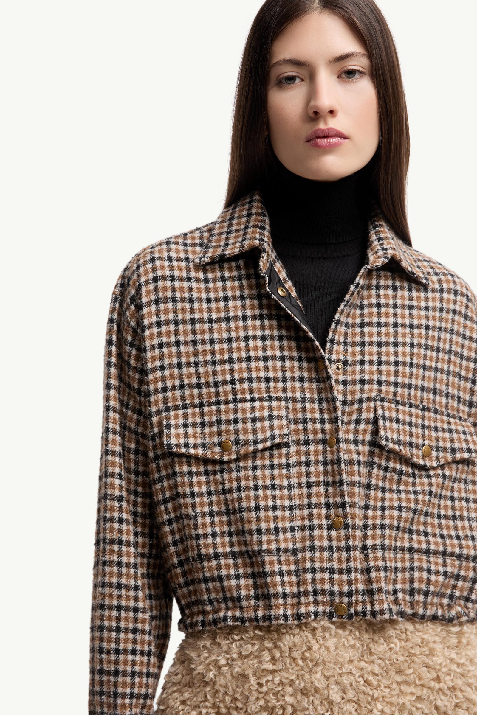 Moncler Check Wool Blend Long Sleeve Shirt Brown & Black Brown & Black