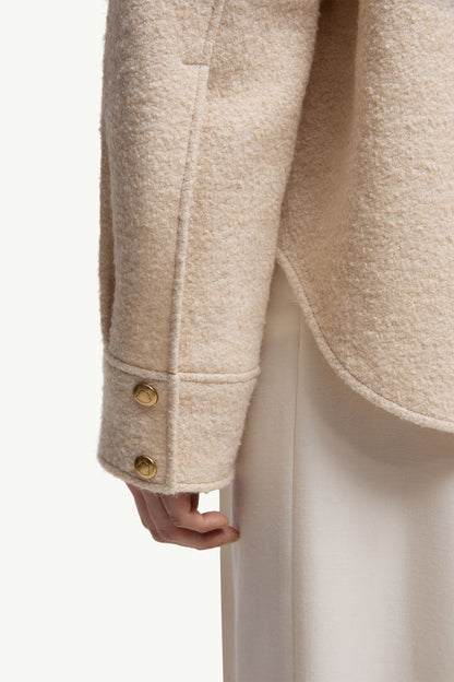 Moncler Bouclé Wool Blend Zip-Up Shirt Light Beige Light Beige