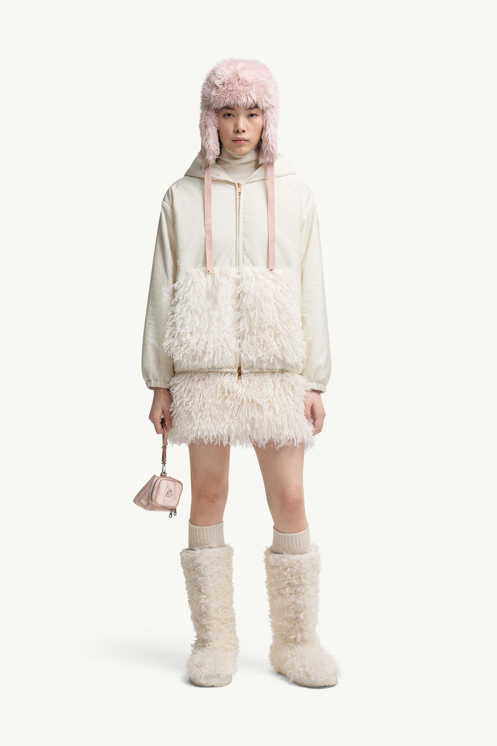 Moncler Teddy-Trimmed Padded Zip-Up Hoodie White White