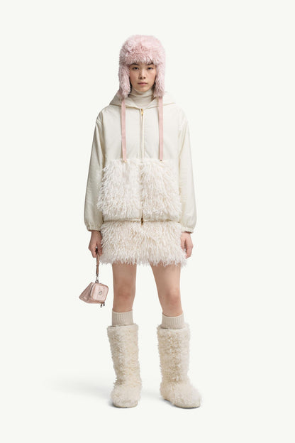 Moncler Teddy-Trimmed Padded Zip-Up Hoodie White White
