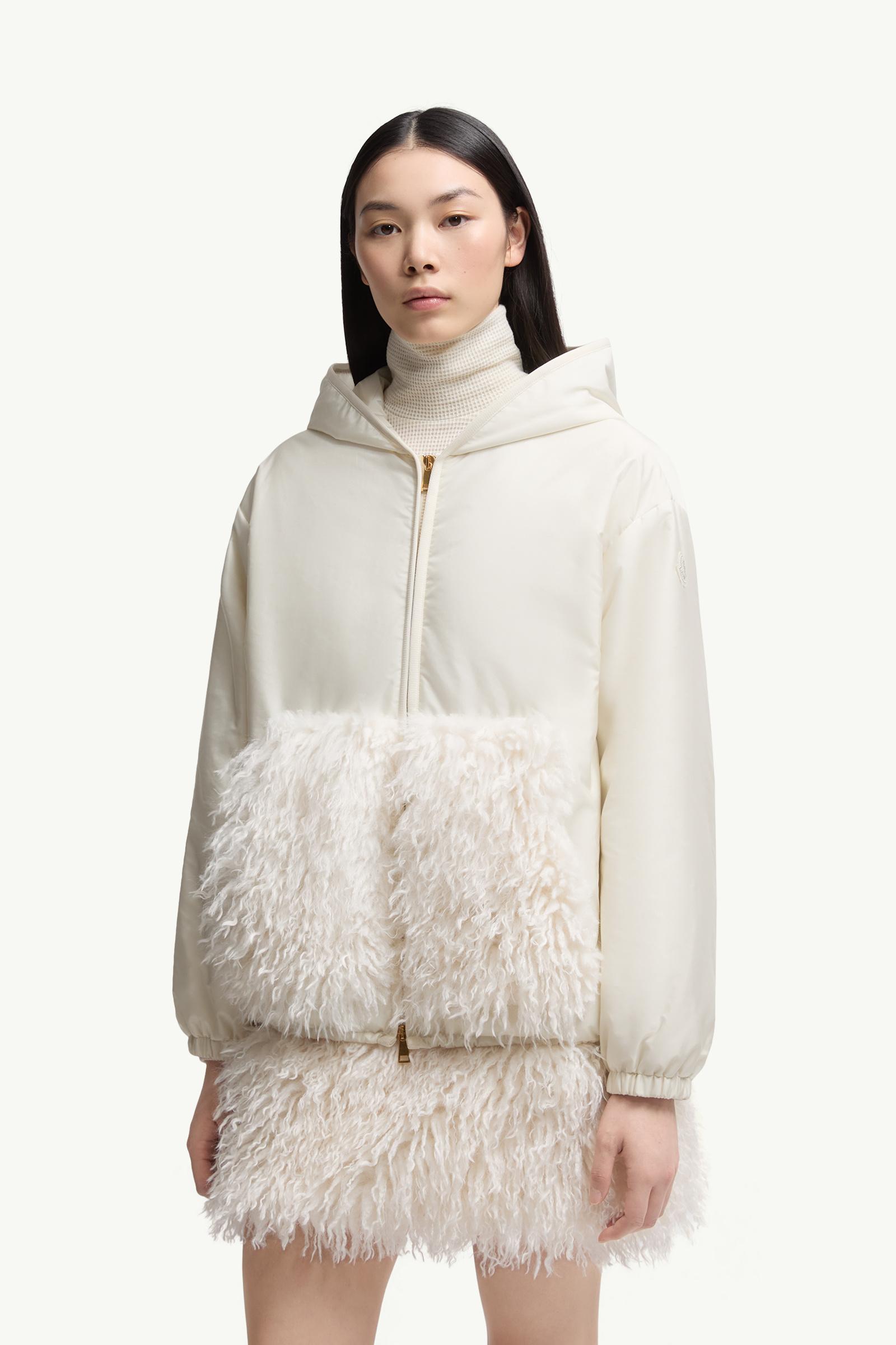 Moncler Teddy-Trimmed Padded Zip-Up Hoodie White White