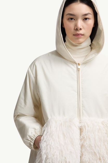 Moncler Teddy-Trimmed Padded Zip-Up Hoodie White White