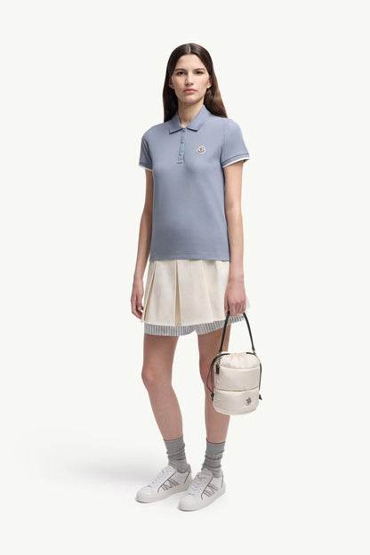 Moncler Logo Cotton Piquet Polo Shirt Light Blue Light Blue