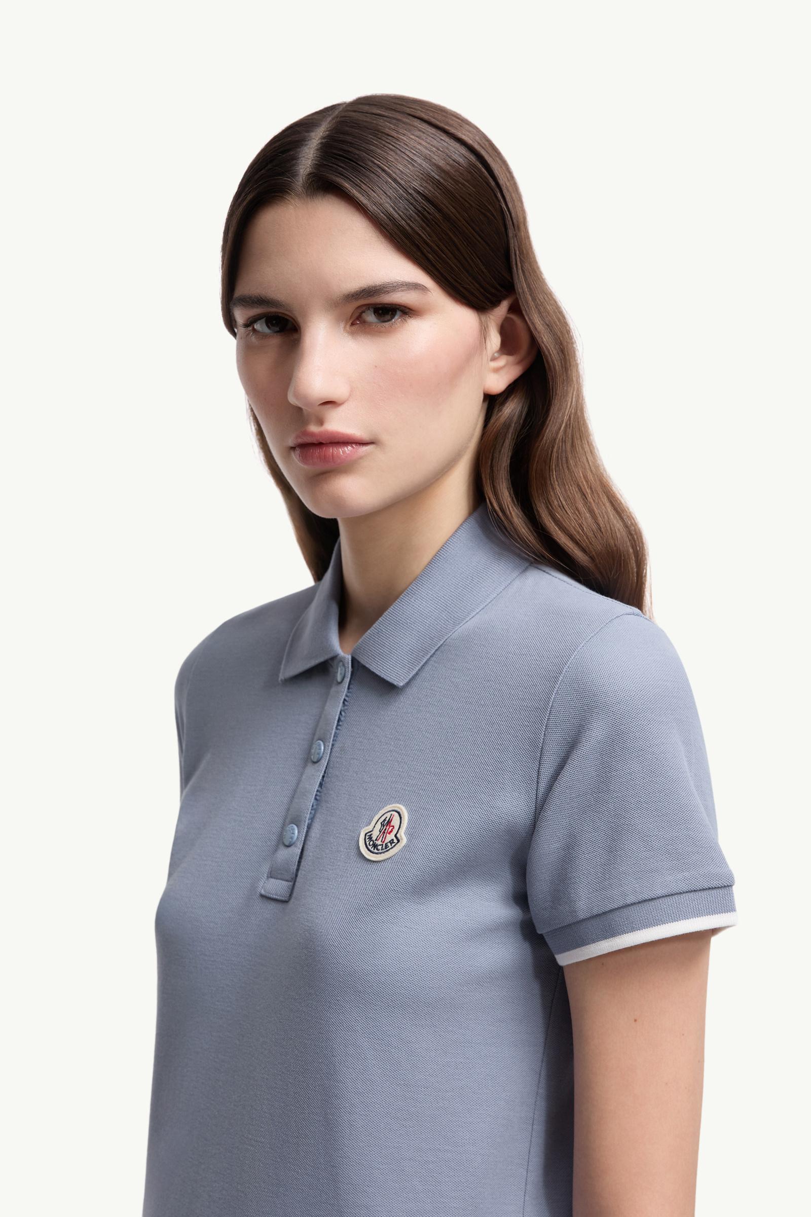 Moncler Logo Cotton Piquet Polo Shirt Light Blue Light Blue
