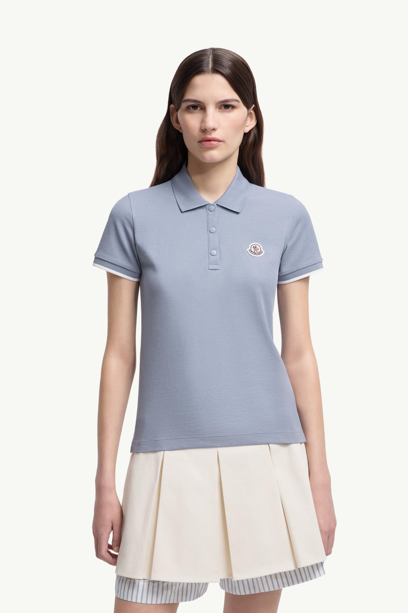Moncler Logo Cotton Piquet Polo Shirt Light Blue Light Blue