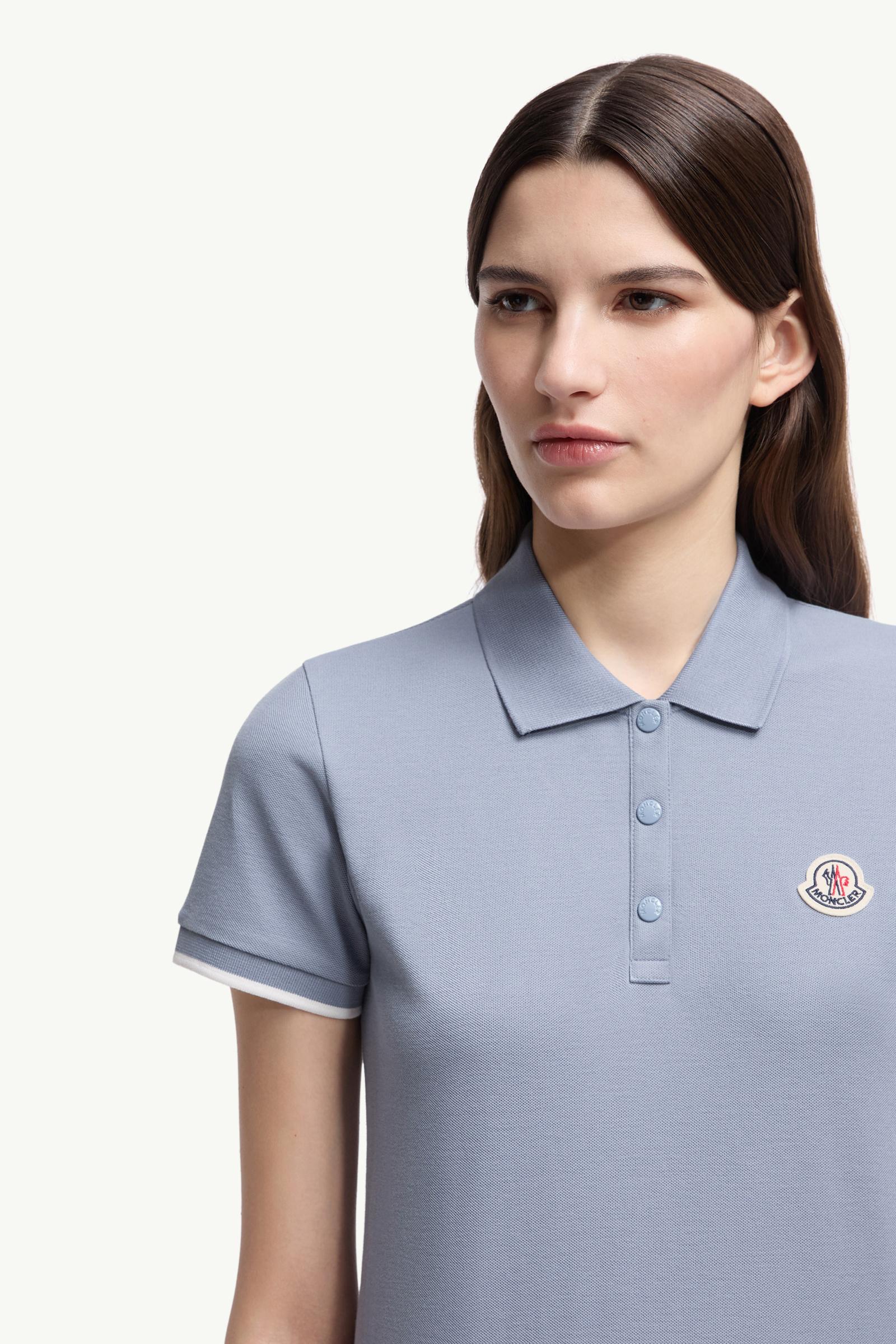 Moncler Logo Cotton Piquet Polo Shirt Light Blue Light Blue