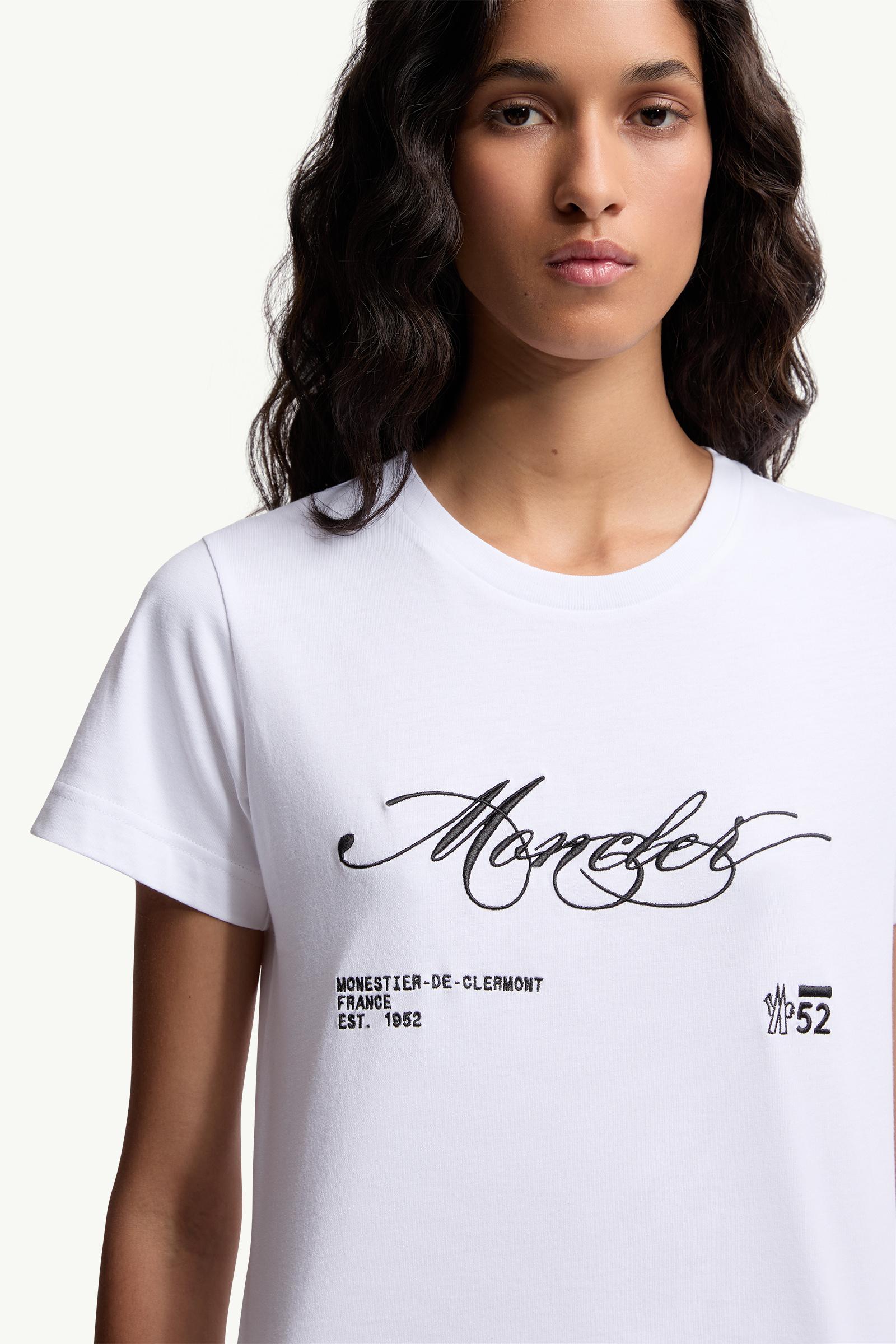 Moncler Embroidered Cursive Logo Cotton T-Shirt White White