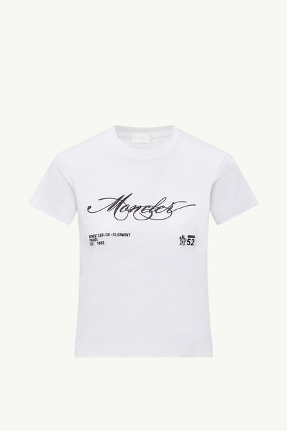 Moncler Embroidered Cursive Logo Cotton T-Shirt White White