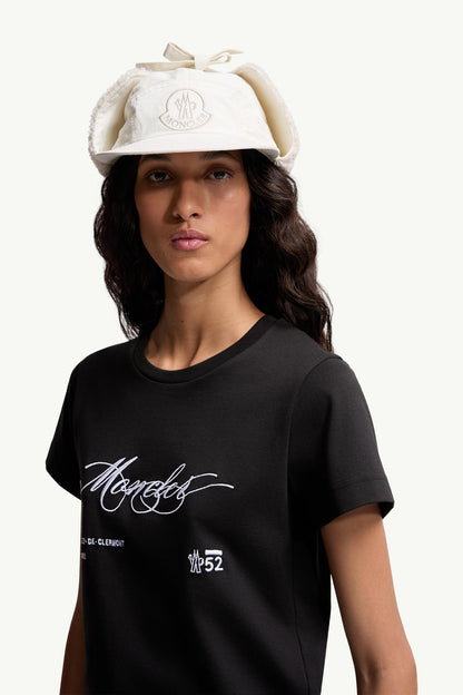 Moncler Embroidered Cursive Logo Cotton T-Shirt Black Black