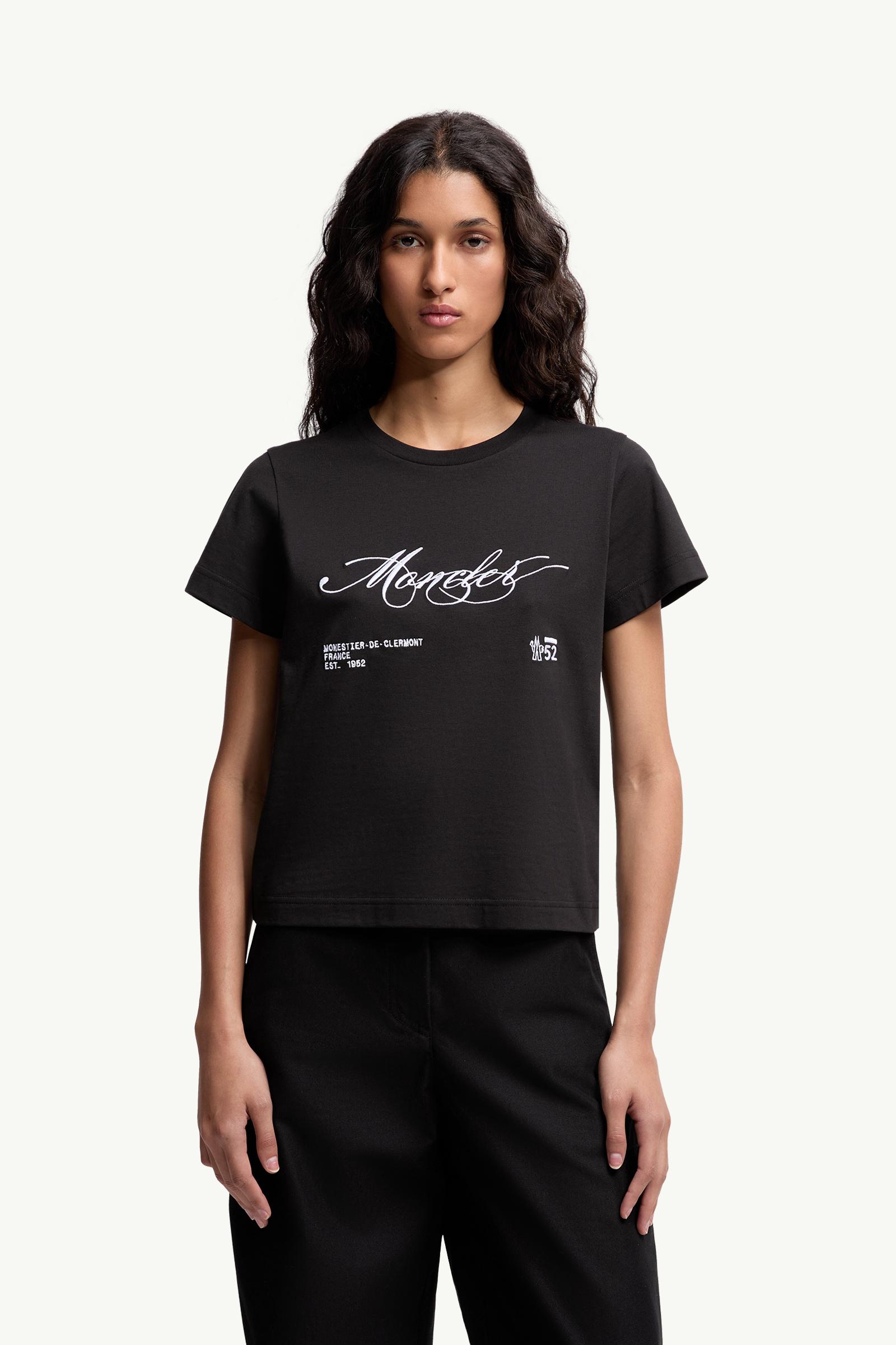Moncler Embroidered Cursive Logo Cotton T-Shirt Black Black