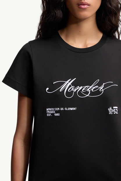 Moncler Embroidered Cursive Logo Cotton T-Shirt Black Black