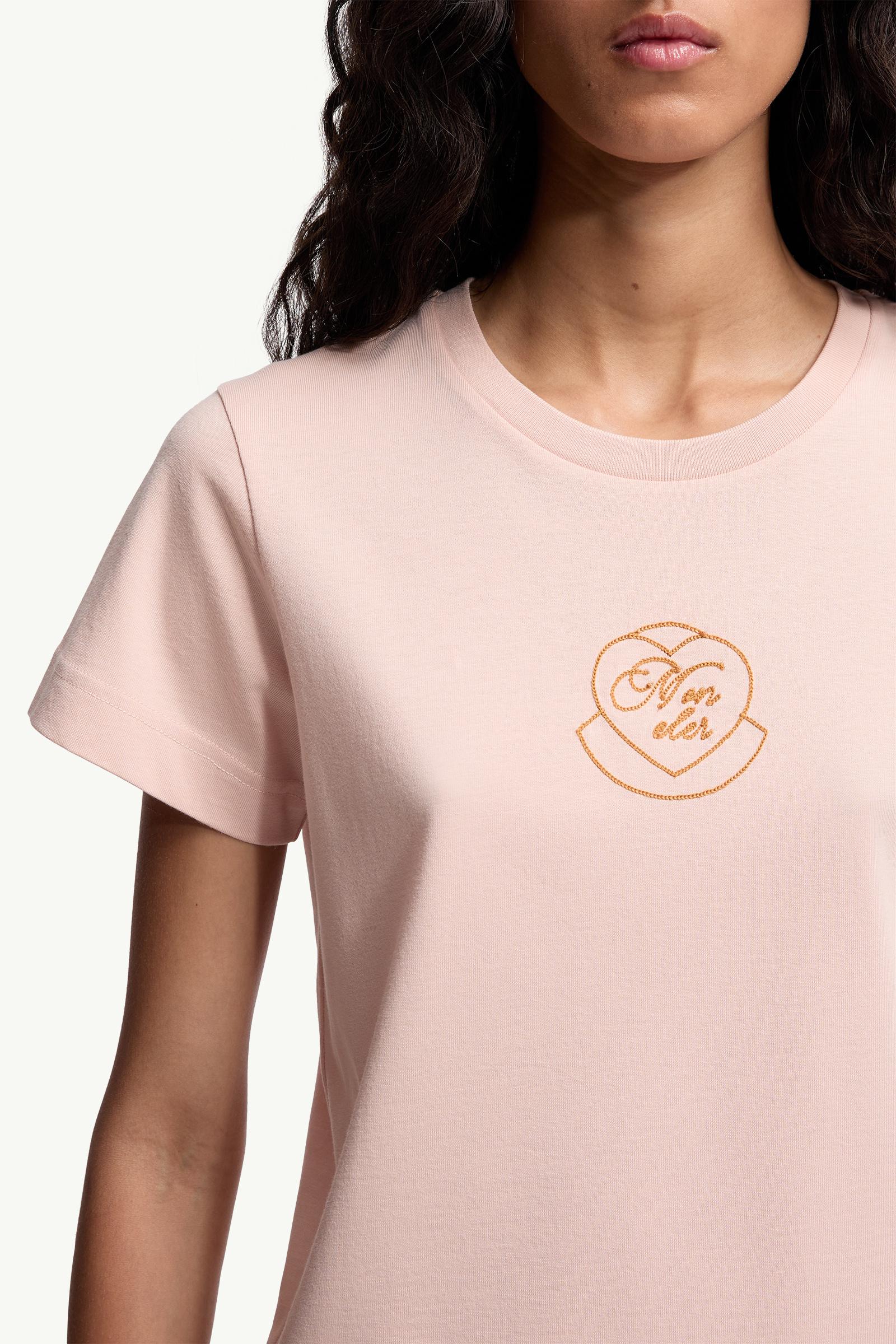 Moncler Embroidered Heart Logo Cotton T-Shirt Light Pink Light Pink