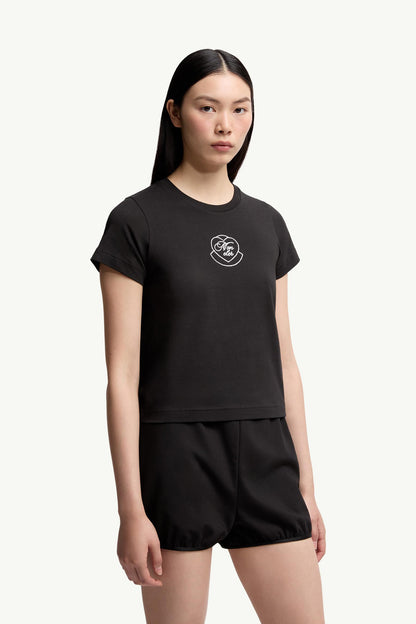 Moncler Embroidered Heart Logo Cotton T-Shirt Black Black