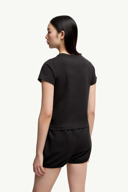 Moncler Embroidered Heart Logo Cotton T-Shirt Black Black