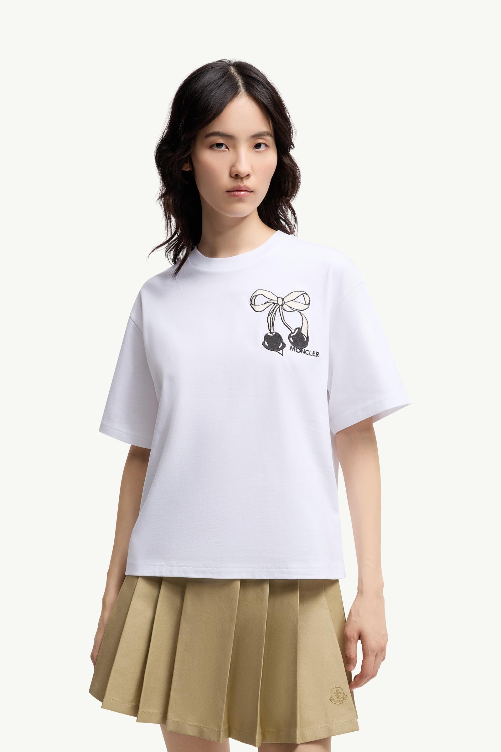 Moncler Embroidered Cherry Logo Cotton T-Shirt White White