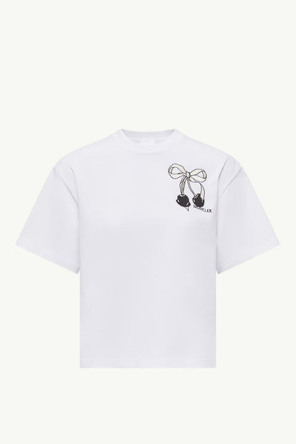 Moncler Embroidered Cherry Logo Cotton T-Shirt White White