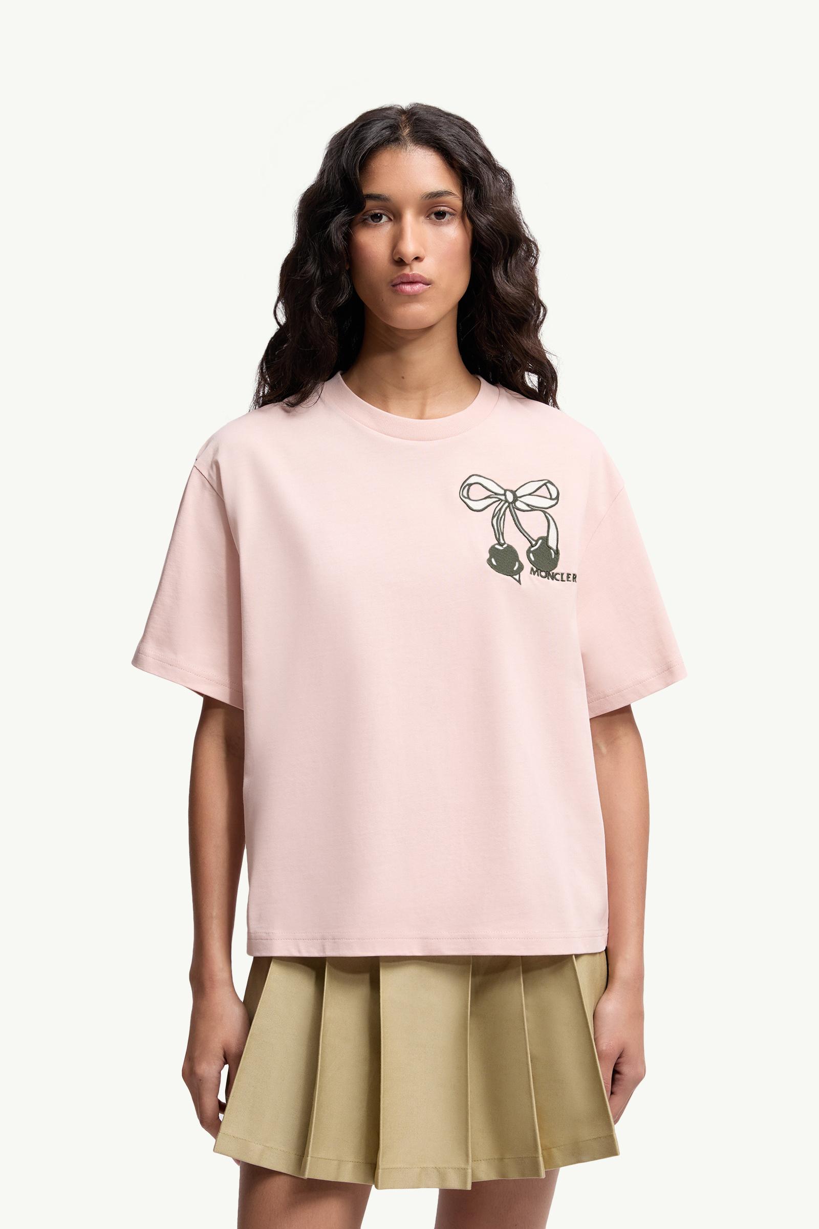 Moncler Embroidered Cherry Logo Cotton T-Shirt Light Pink Light Pink
