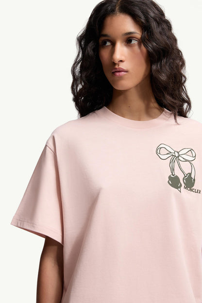 Moncler Embroidered Cherry Logo Cotton T-Shirt Light Pink Light Pink