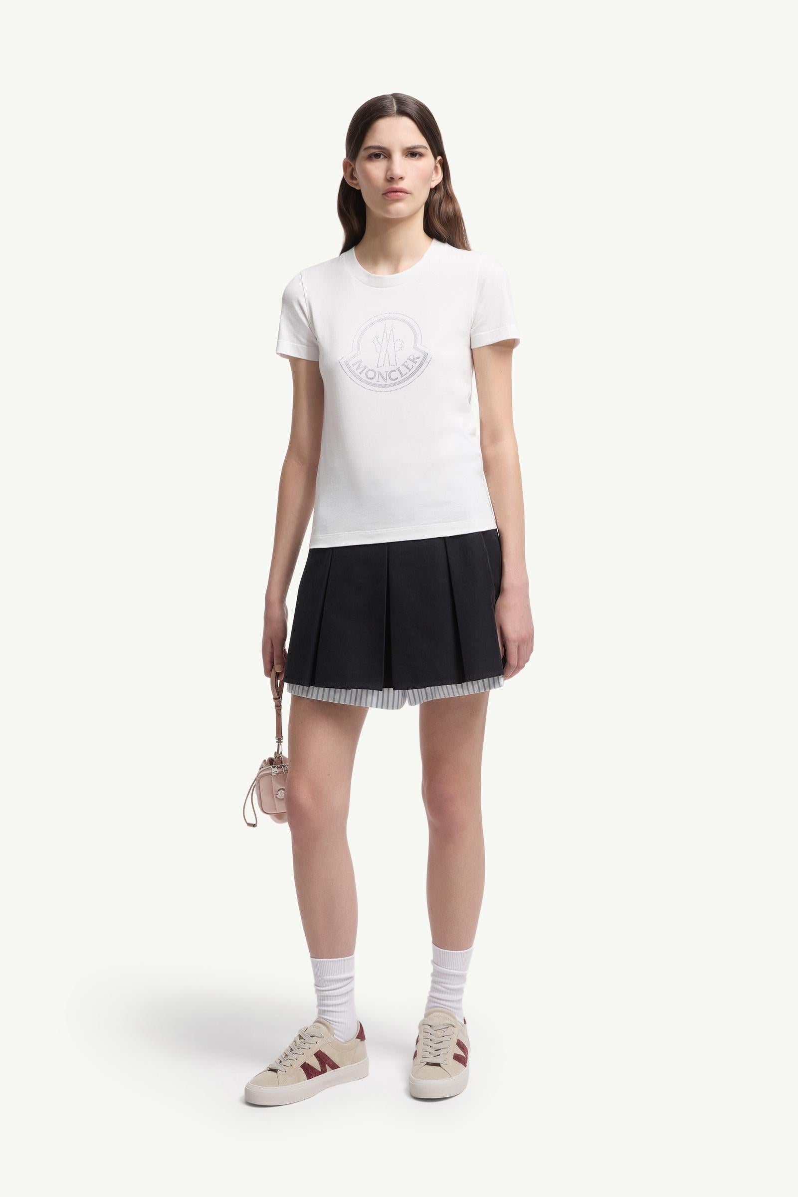 Moncler Crystal Logo Cotton T-Shirt White White