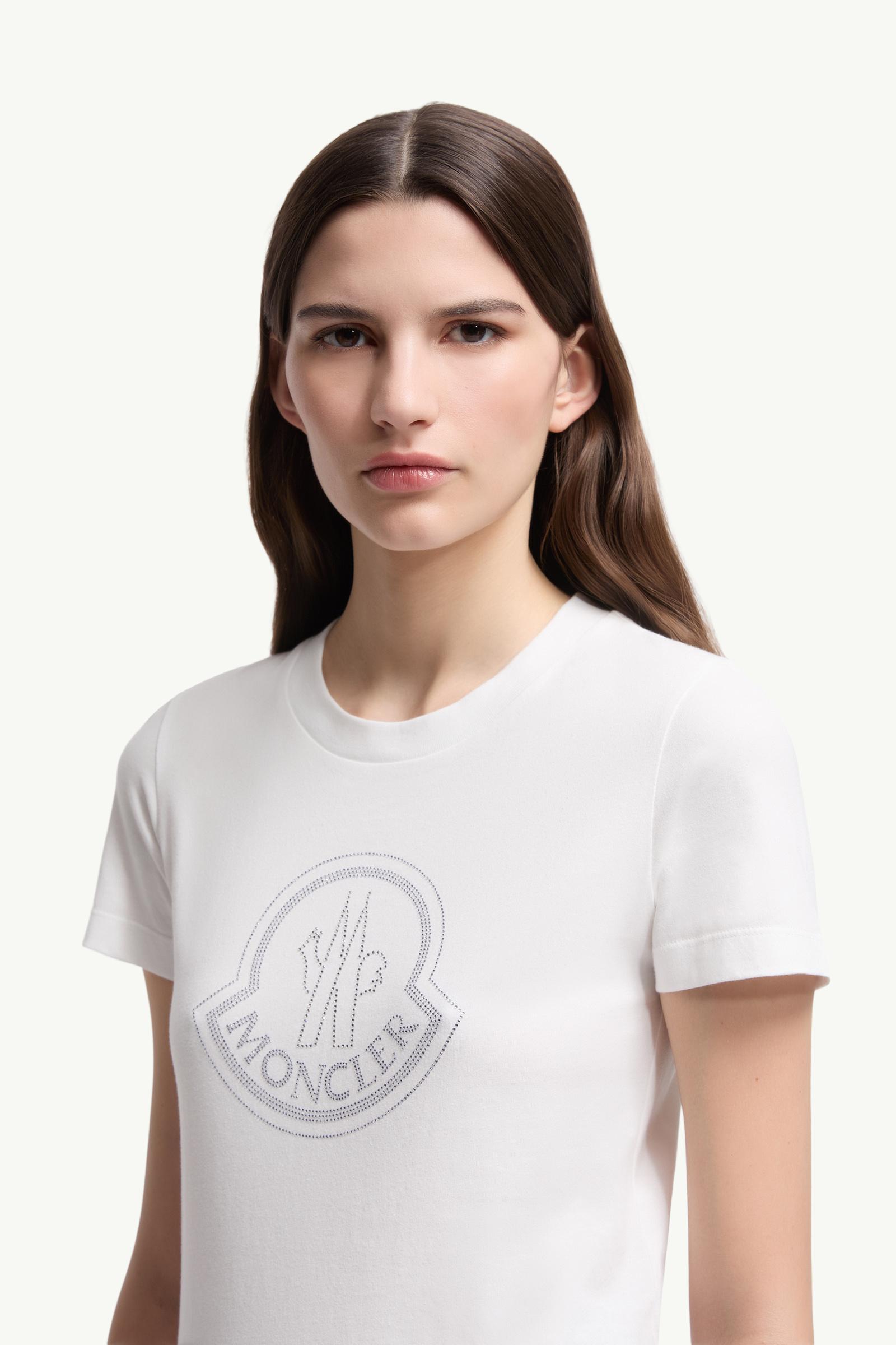Moncler Crystal Logo Cotton T-Shirt White White