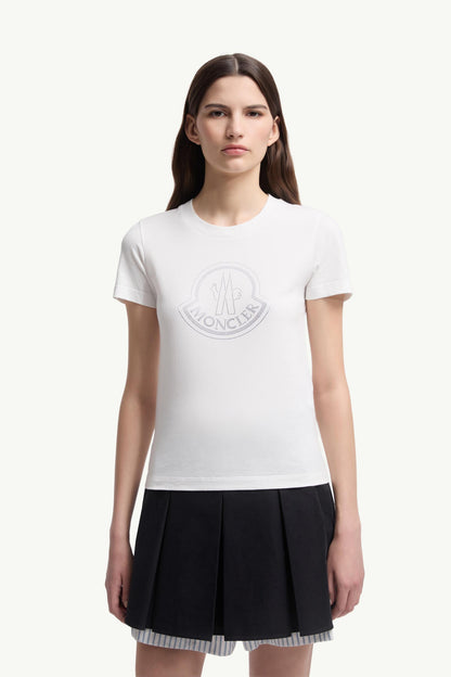 Moncler Crystal Logo Cotton T-Shirt White White