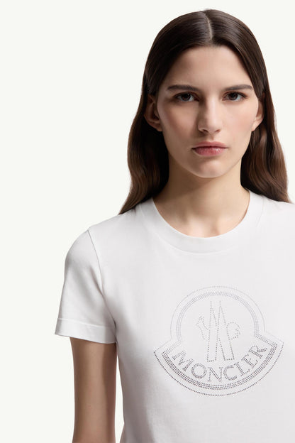 Moncler Crystal Logo Cotton T-Shirt White White