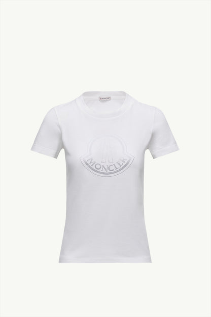 Moncler Crystal Logo Cotton T-Shirt White White