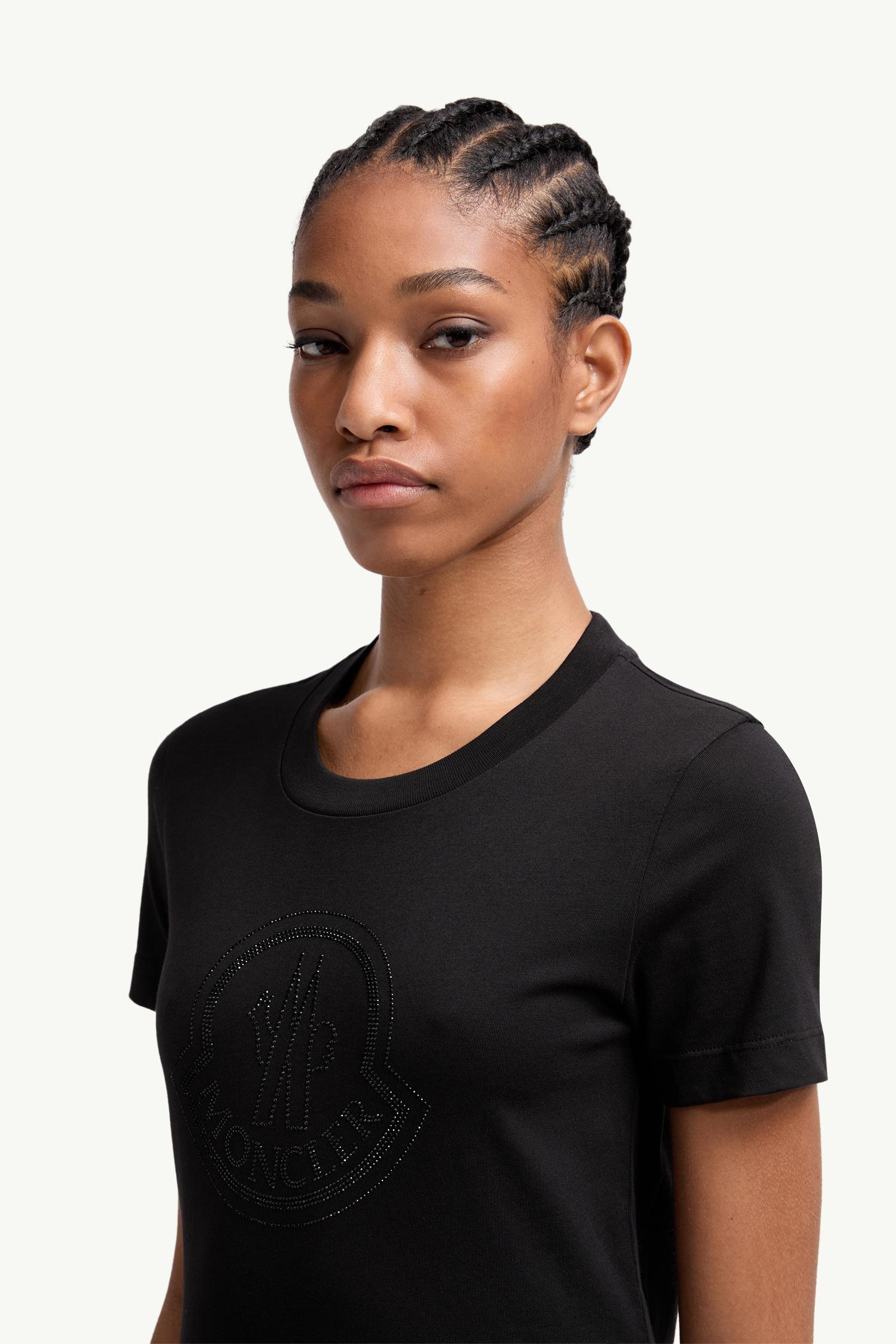 Moncler Crystal Logo Cotton T-Shirt Black Black