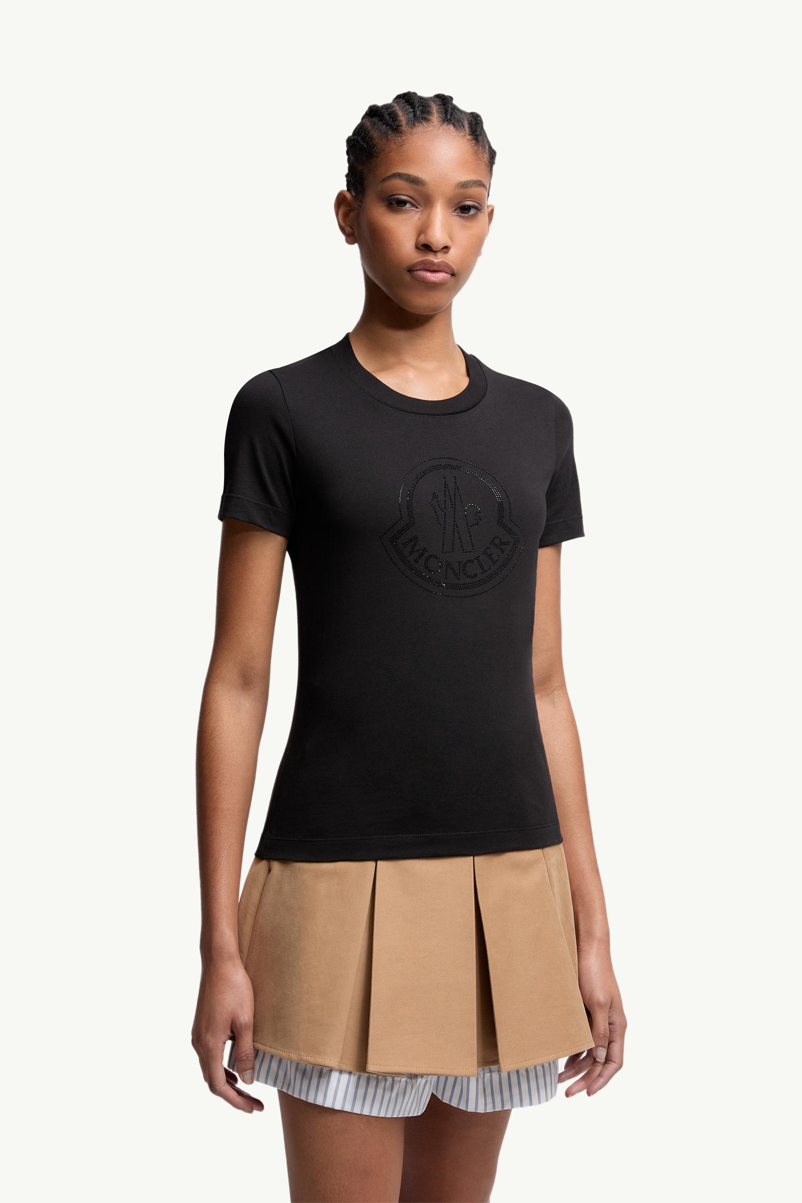 Moncler Crystal Logo Cotton T-Shirt Black Black