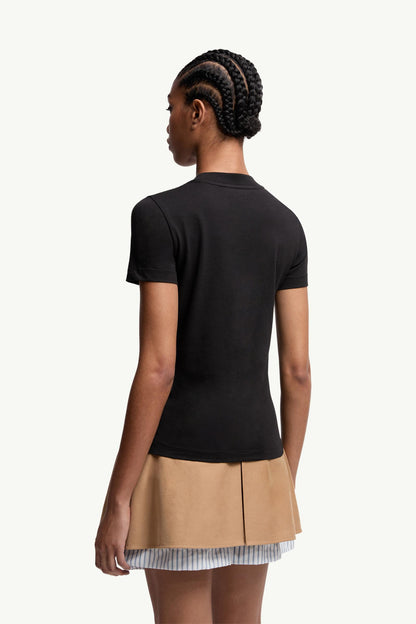 Moncler Crystal Logo Cotton T-Shirt Black Black