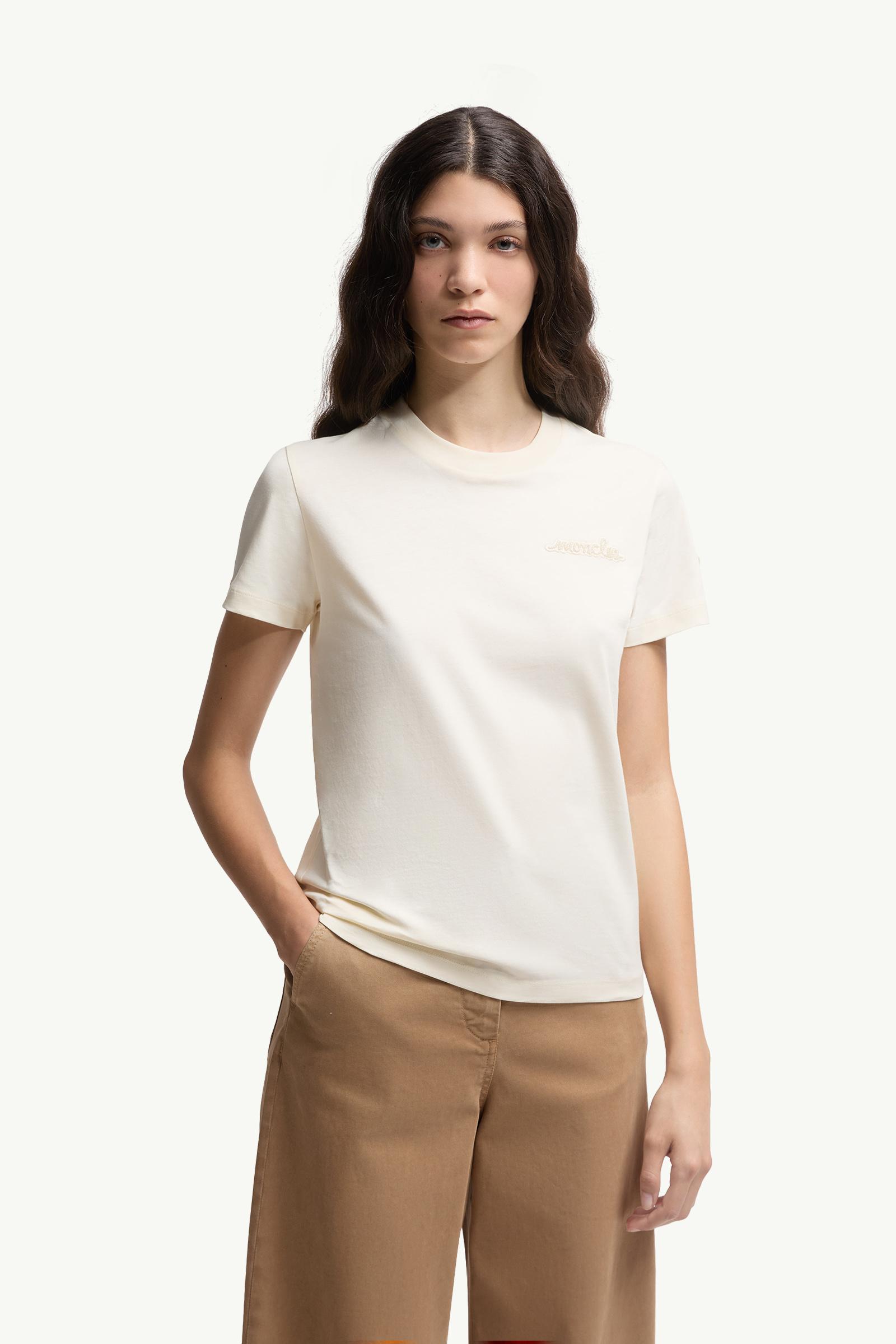 Moncler Beaded Logo Cotton T-Shirt White White