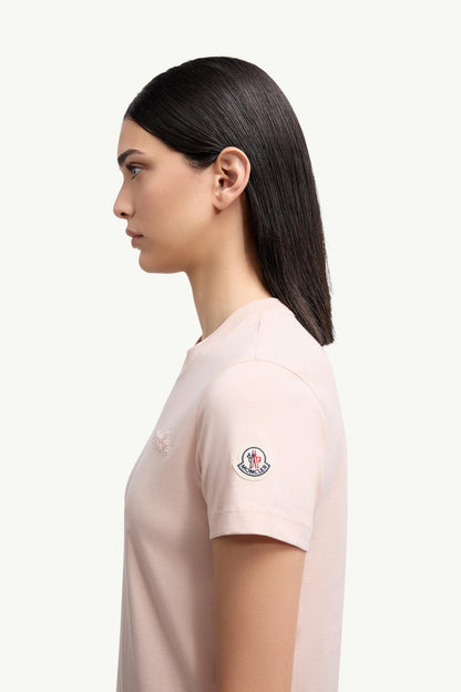 Moncler Beaded Logo Cotton T-Shirt Light Pink Light Pink