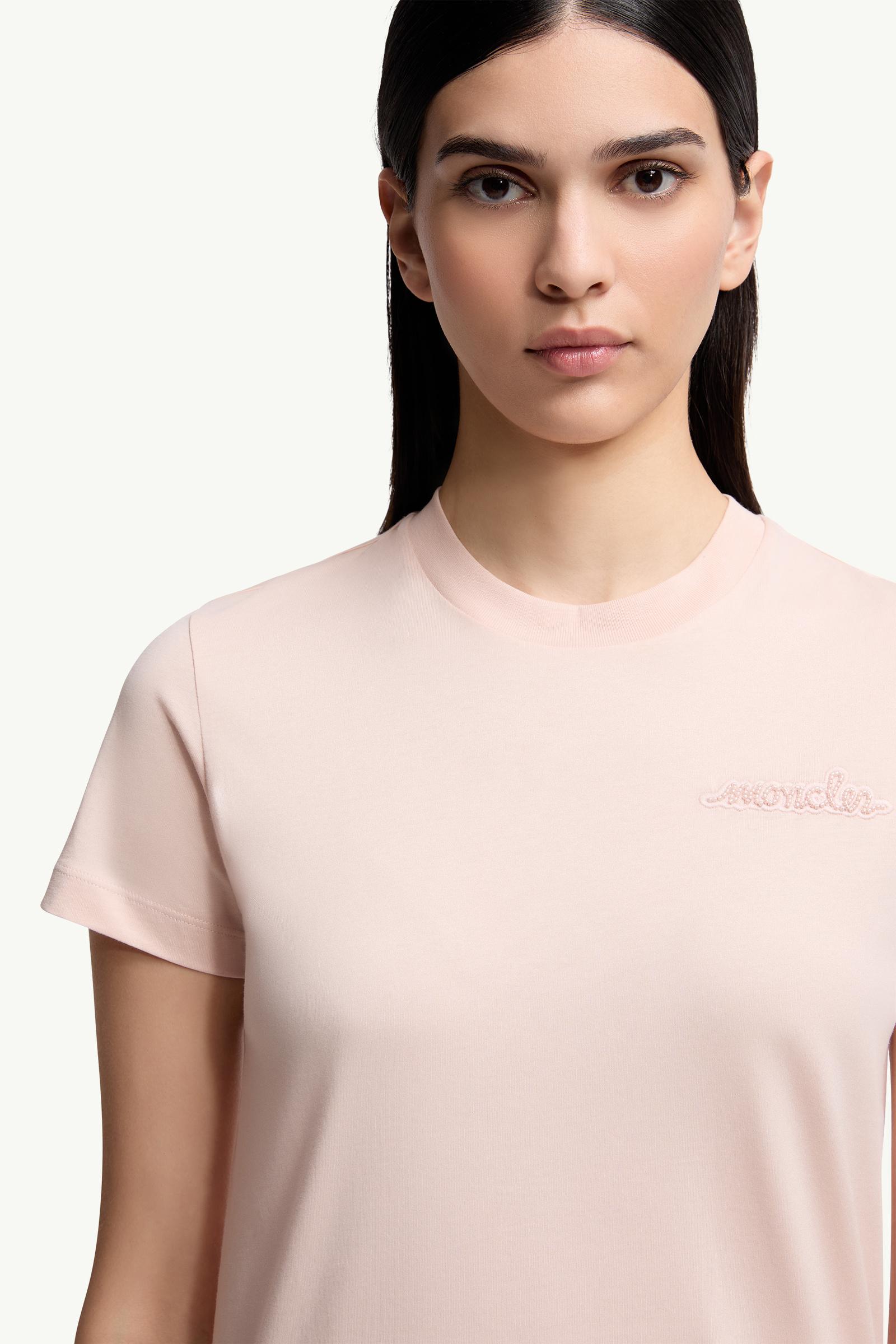 Moncler Beaded Logo Cotton T-Shirt Light Pink Light Pink