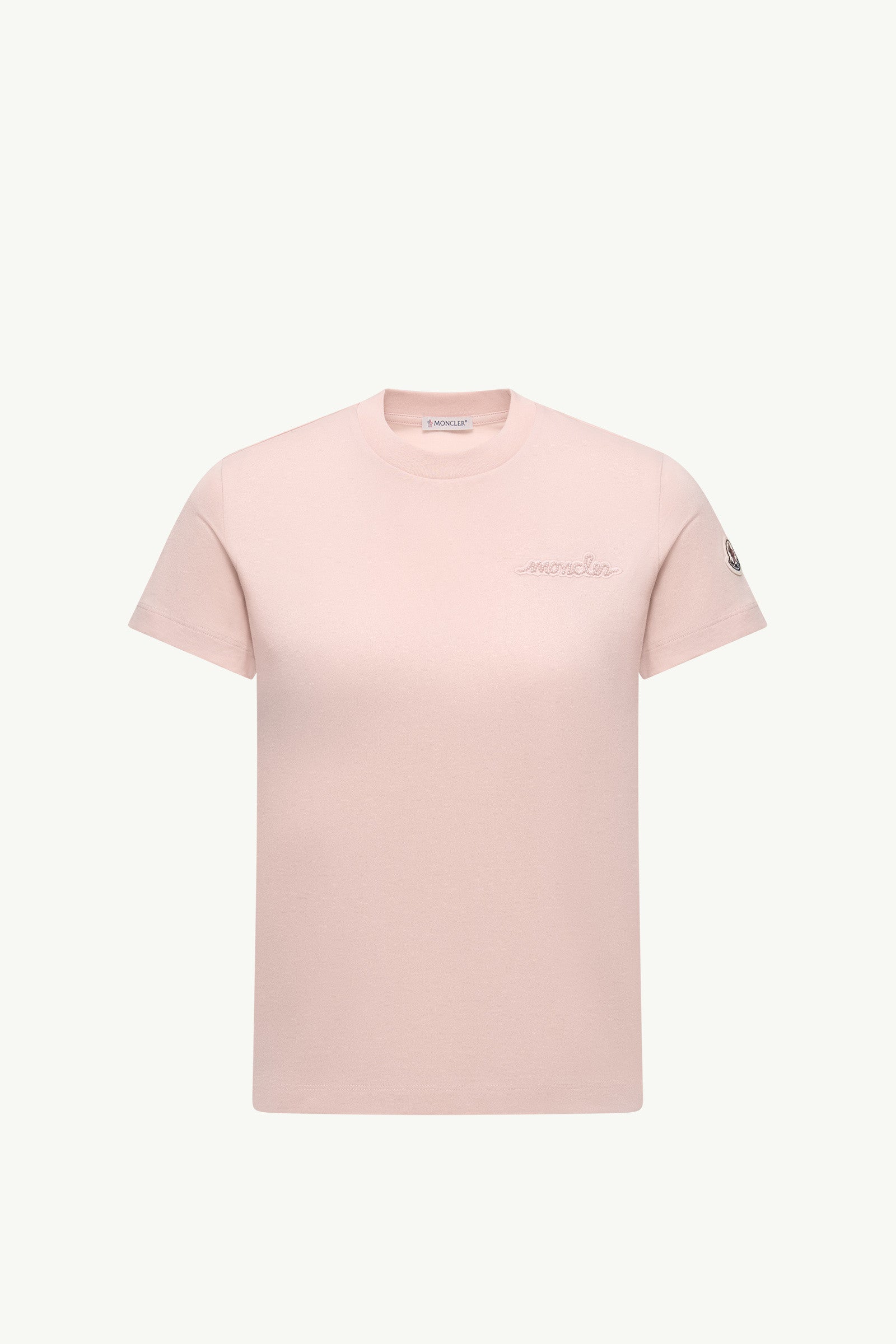 Moncler Beaded Logo Cotton T-Shirt Light Pink Light Pink