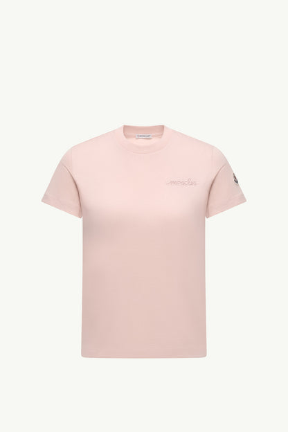 Moncler Beaded Logo Cotton T-Shirt Light Pink Light Pink