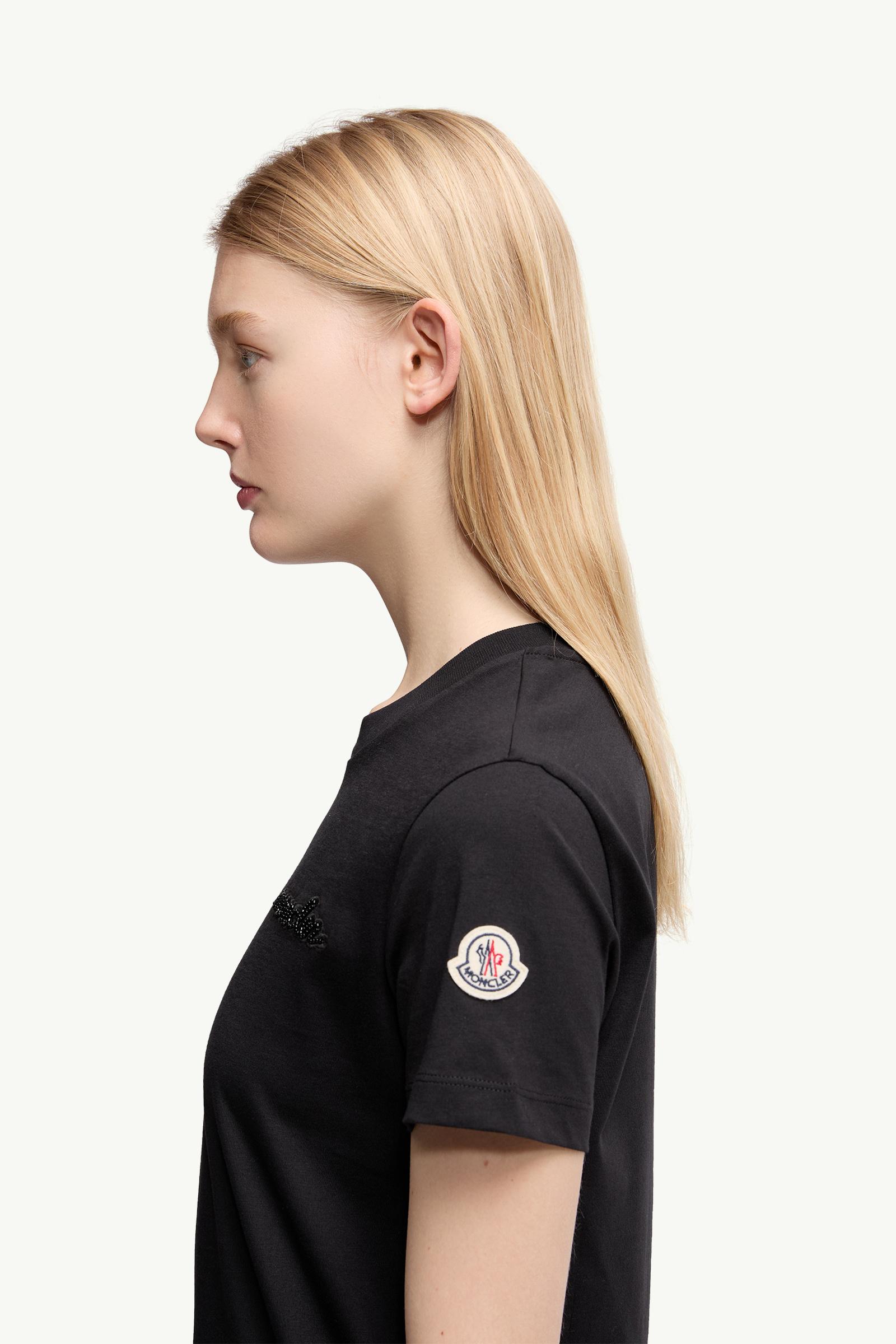 Moncler Beaded Logo Cotton T-Shirt Black Black