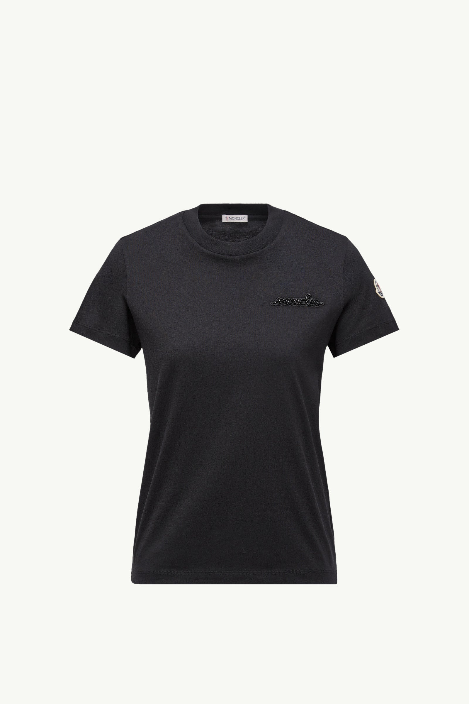 Moncler Beaded Logo Cotton T-Shirt Black Black