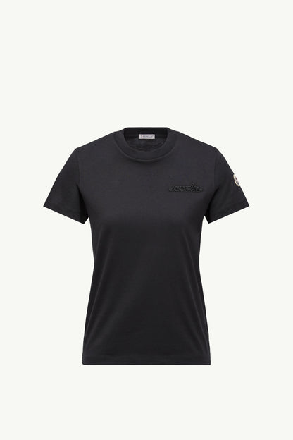 Moncler Beaded Logo Cotton T-Shirt Black Black
