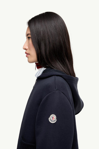 Moncler Knit Accent Cotton Zip-Up Hoodie Navy Blue Navy Blue