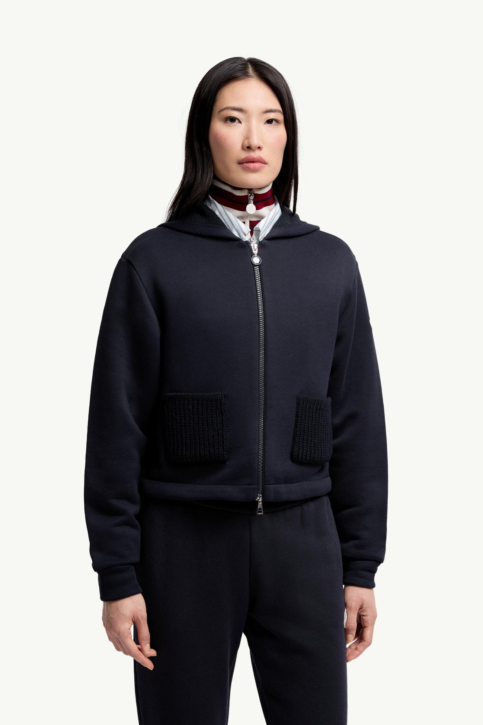 Moncler Knit Accent Cotton Zip-Up Hoodie Navy Blue Navy Blue