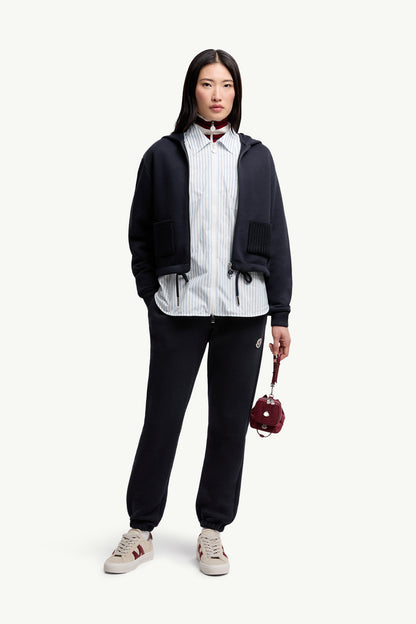 Moncler Knit Accent Cotton Zip-Up Hoodie Navy Blue Navy Blue
