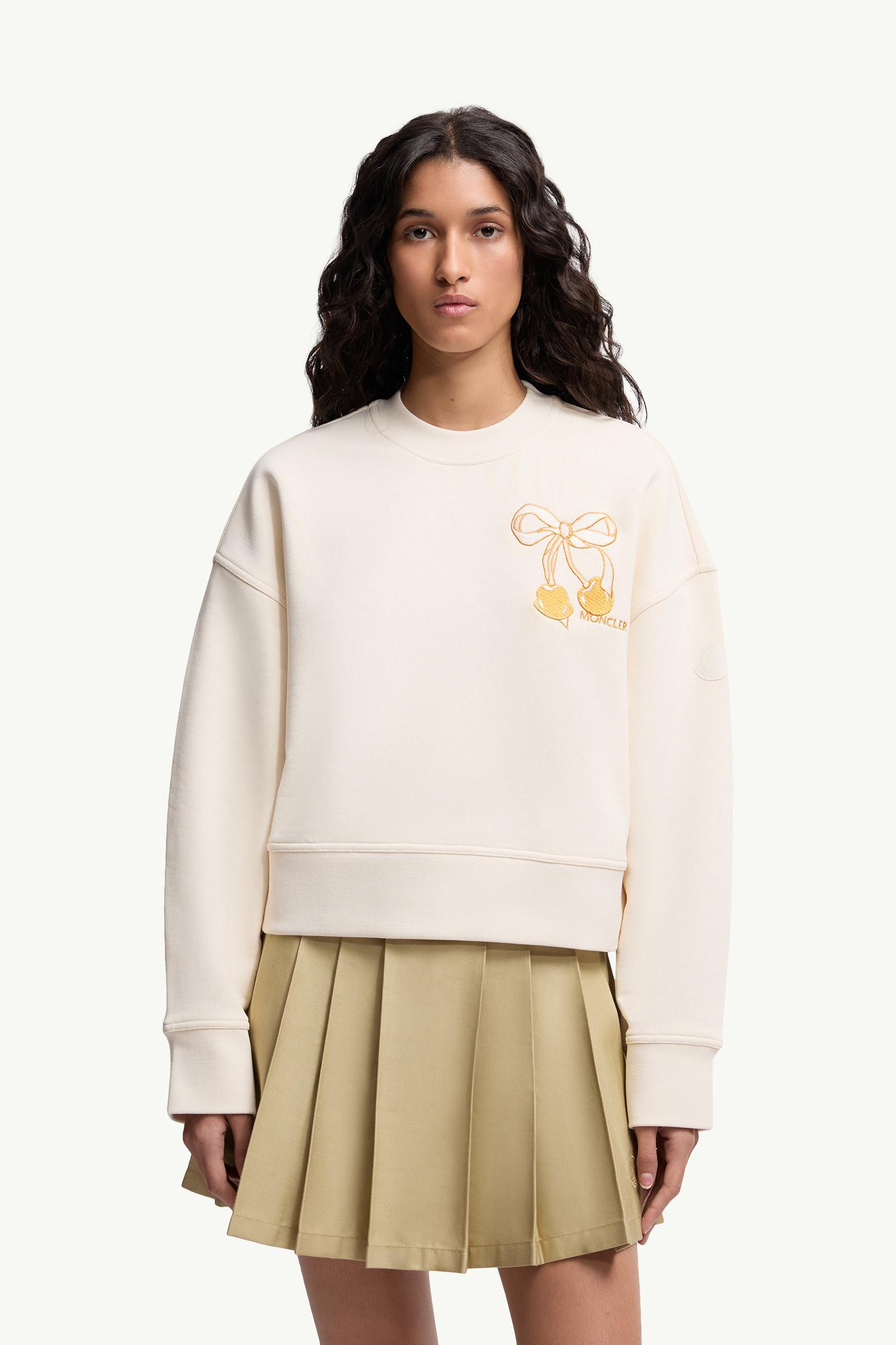 Moncler Embroidered Cotton Sweatshirt White Ivory White Ivory