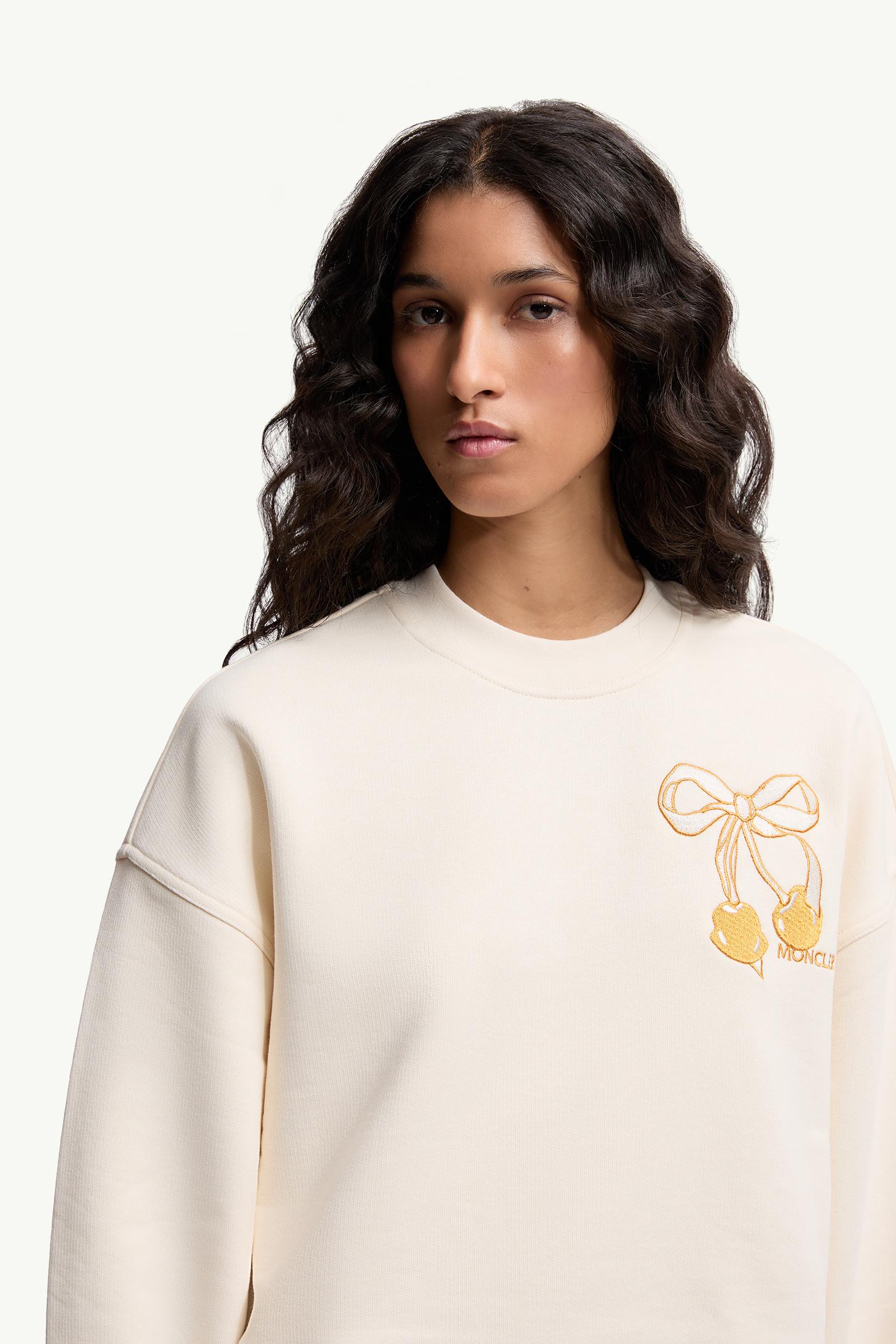 Moncler Embroidered Cotton Sweatshirt White Ivory White Ivory