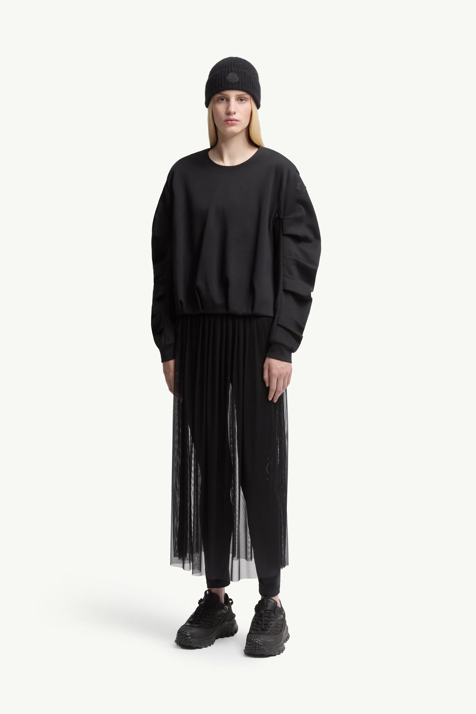 Moncler Cotton Pleated Sweatshirt Black Black