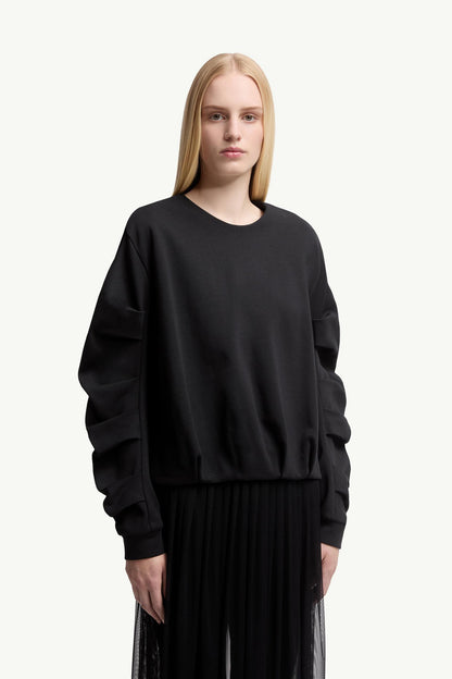 Moncler Cotton Pleated Sweatshirt Black Black